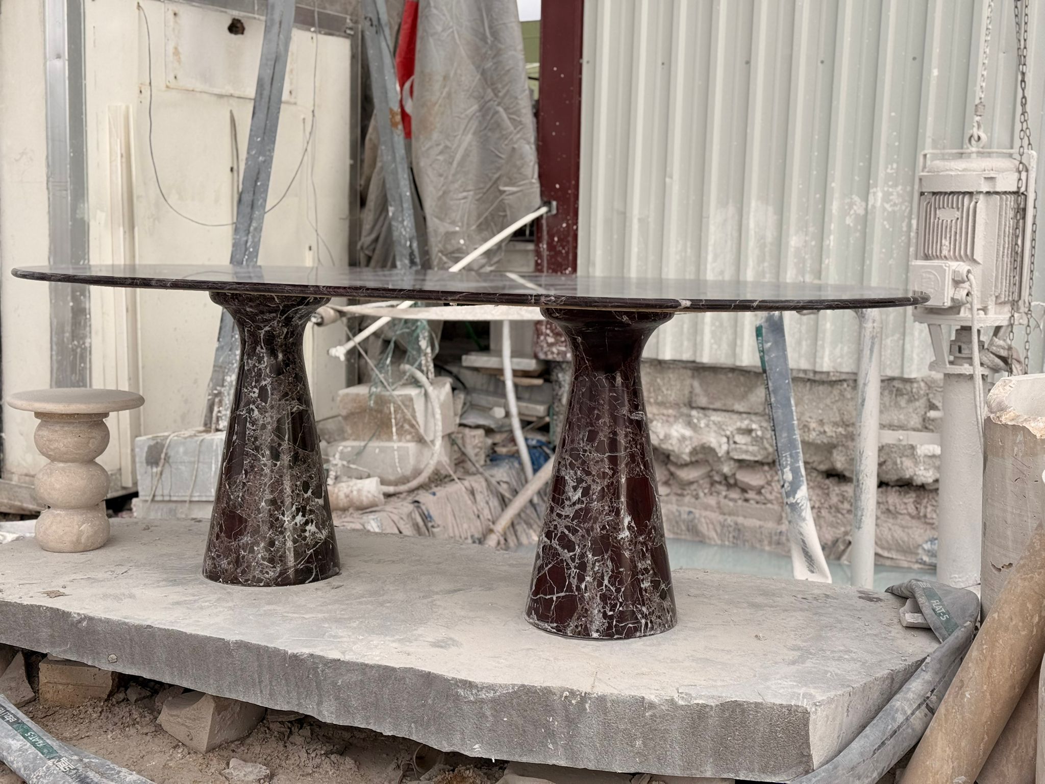 Rosso Levanto Marble Dining Table: Natural Burgundy Stone Centerpiece
