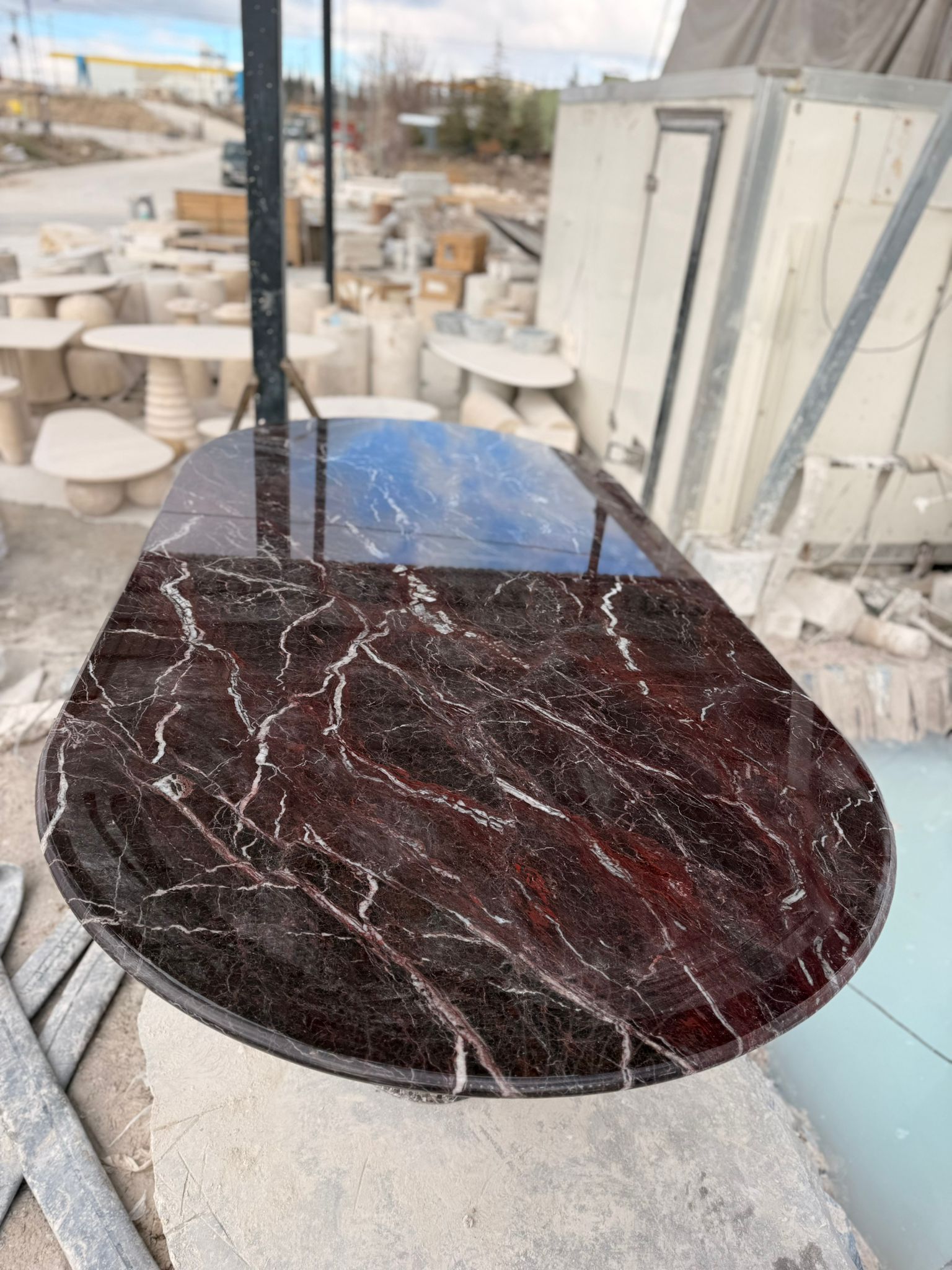 Rosso Levanto Marble Dining Table: Natural Burgundy Stone Centerpiece
