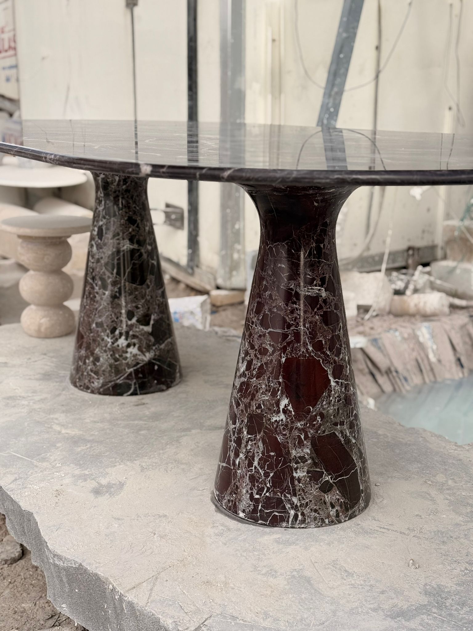 Rosso Levanto Marble Dining Table: Natural Burgundy Stone Centerpiece