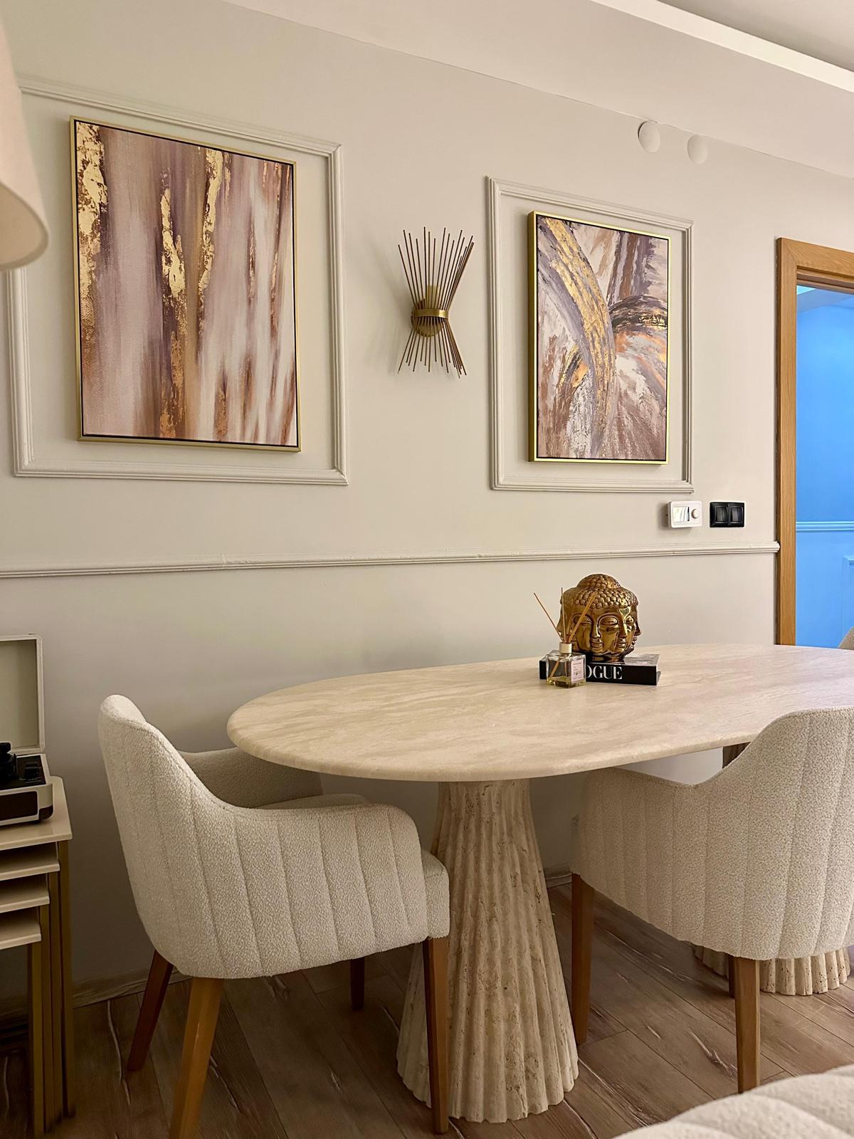 Cream Travertine Luxury  Dining Table  Special Design