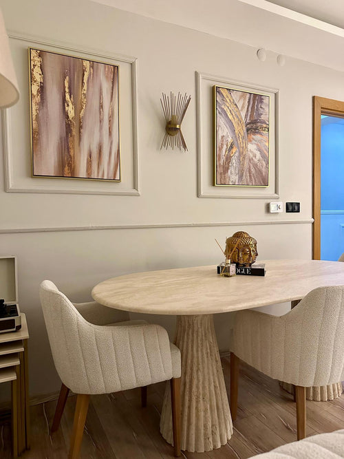Cream Travertine Luxury  Dining Table  Special Design