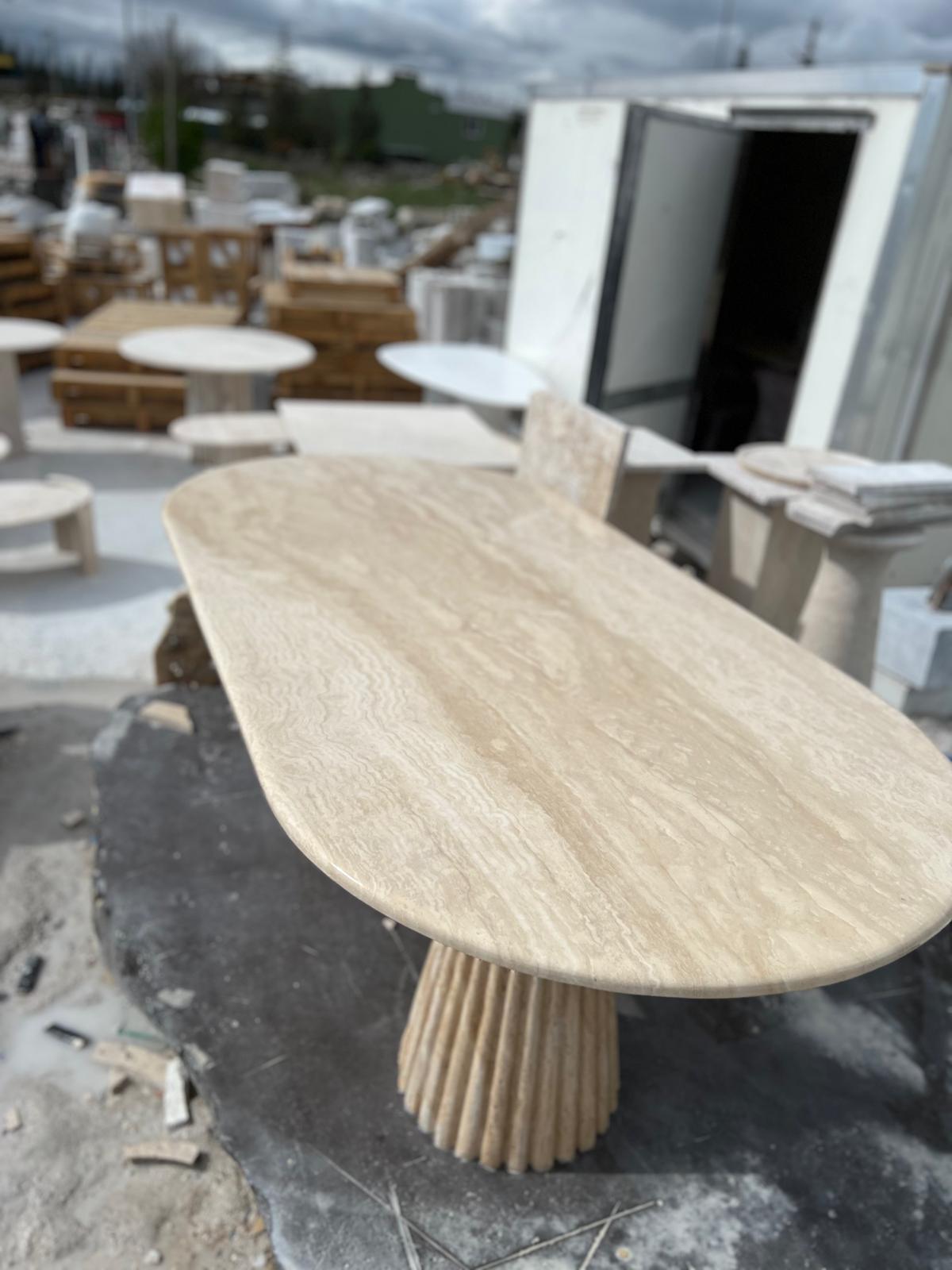 Cream Travertine Luxury  Dining Table  Special Design