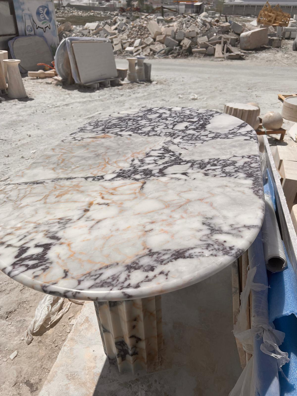 Luxury Afyon Violet Marble Dining Table Special Design