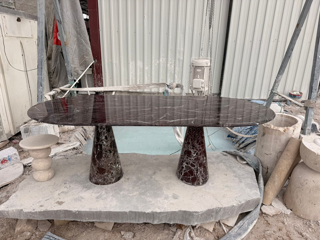 Rosso Levanto Marble Dining Table: Natural Burgundy Stone Centerpiece